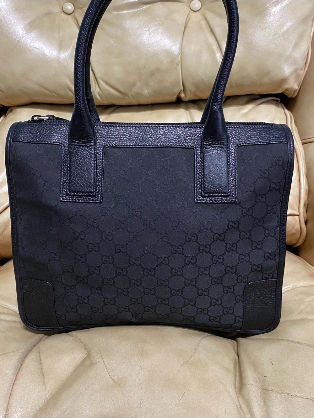 LKNW Gucci Tote Bag Top Handle GG Black Canvas/Leather COA - Picture 4 of 13